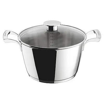 cocotte cucina italiana en acier inoxydable 18/10 avec couvercle en verre, diamètre 24 cm